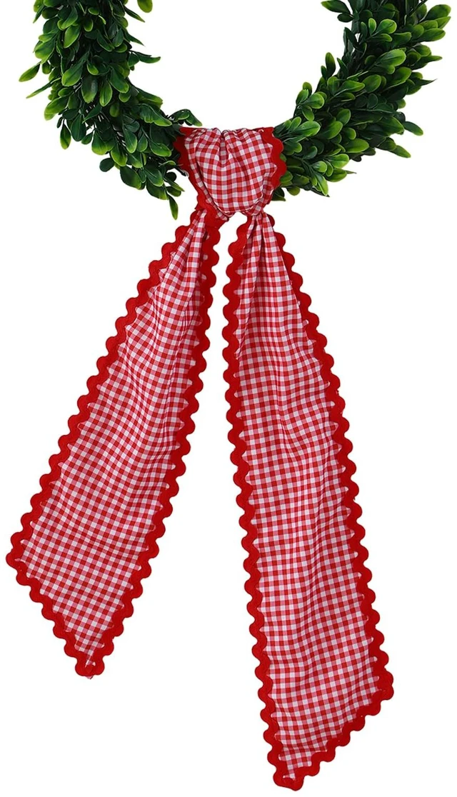 Main image of Wreath Sash for Front Door, Red Plaid with White Trim
Rick Rack Trim, Durable Canvas Fabric, Wreath Accessories for Yard, Doorway, Bridal, Shower, Xmas, Home