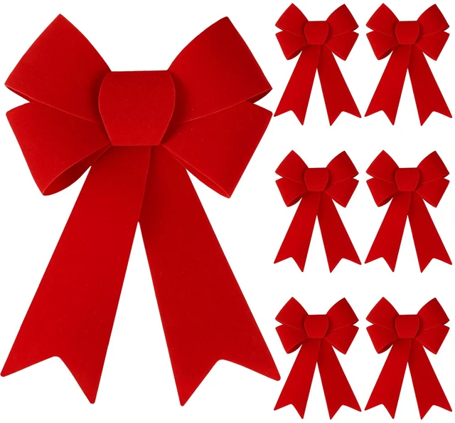 Main image of 6 Pcs Christmas Red Bow 12 x 9 Inches Wreath Bows Christmas Velvet Bows Large Xmas Tree Decorations PVC Hanging Ornaments Handmade Crafts for Home Indoor Outdoor Fence Stairs Railing Party