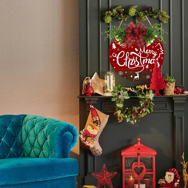 Alt view image 6 of 7 - Merry Christmas Sign Wreath for Front Door Decor 12x12 in Christma Tree Welcome Sign Hanging Door Decoration Xmas ELK Holiday Welcome Sign for Home Farmhouse Porch Wall Indoor Outdoor