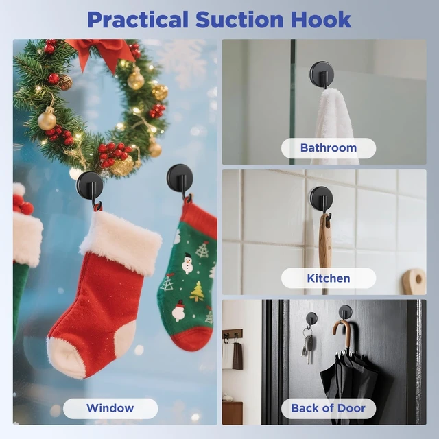Alt view image 7 of 7 - Suction Cup Wreath Hanger, Upgraded Reef Hook
for Front Door/Glass Window/Over Door, Christmas/Thanksgiving/Halloween/July 4th/Easter/Spring/Summer/Fall (Black, 2-Pack)