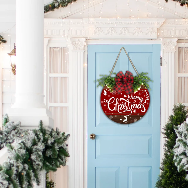 Alt view image 7 of 7 - Merry Christmas Sign Wreath for Front Door Decor 12x12 in Christma Tree Welcome Sign Hanging Door Decoration Xmas ELK Holiday Welcome Sign for Home Farmhouse Porch Wall Indoor Outdoor