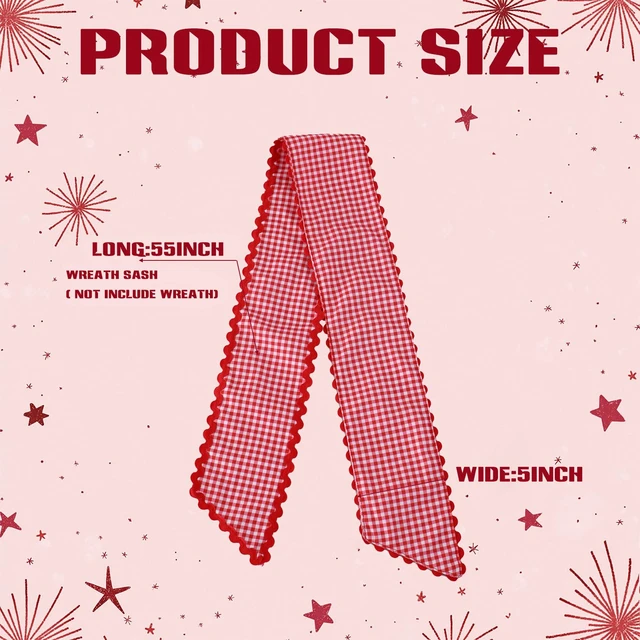 Alt view image 3 of 6 - Wreath Sash for Front Door, Red Plaid with White Trim
Rick Rack Trim, Durable Canvas Fabric, Wreath Accessories for Yard, Doorway, Bridal, Shower, Xmas, Home