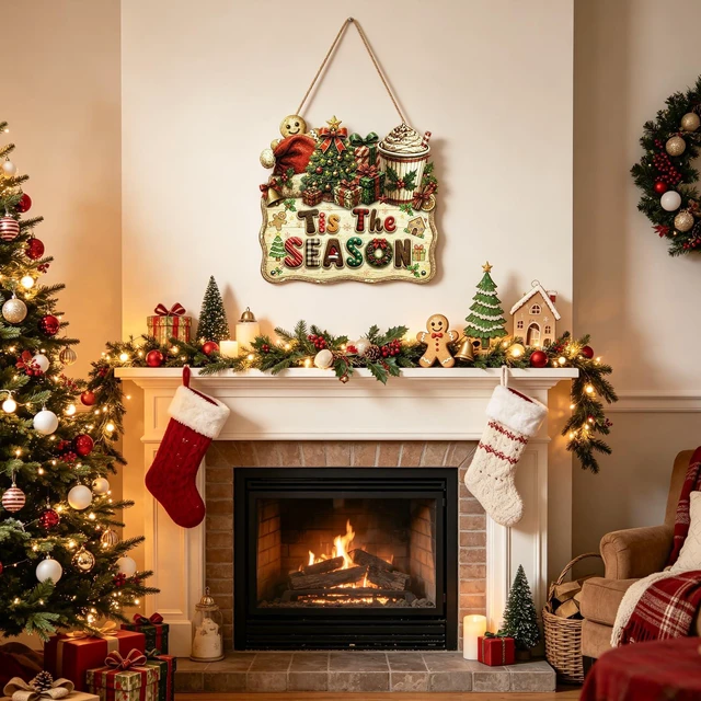 Alt view image 2 of 7 - Gingerbread Christmas Decoration Tis The Season Hanger Sign Christmas Signs
Christmas Wreaths for Front Door Holiday Home Indoor Outdoor Christmas Party Supplies Xmas Winter Porch Christmas Wall Decor