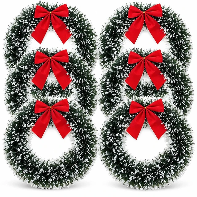 Main image of 6 Christmas Front Door Wreaths with Red Bow 13" Winter Decoration Wall
Decor Hanging Kitchen Decorations Artificial Home Decor Holiday Indoor Window