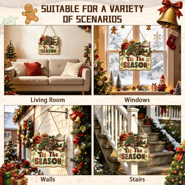 Alt view image 4 of 7 - Gingerbread Christmas Decoration Tis The Season Hanger Sign Christmas Signs
Christmas Wreaths for Front Door Holiday Home Indoor Outdoor Christmas Party Supplies Xmas Winter Porch Christmas Wall Decor