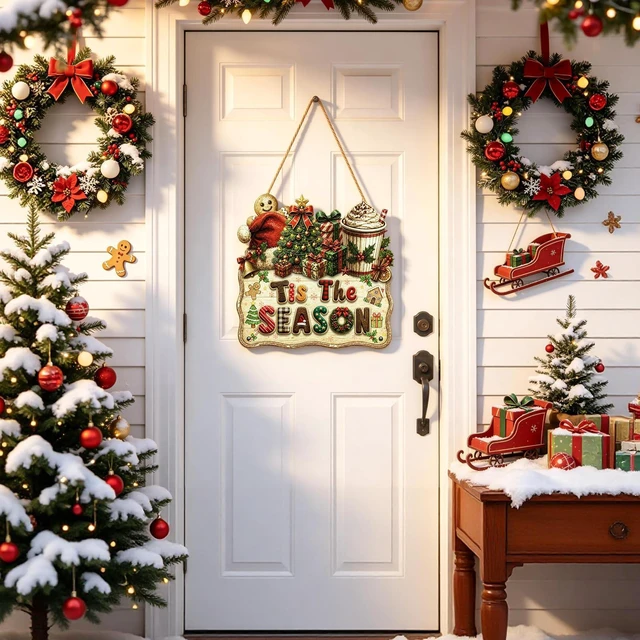 Alt view image 5 of 7 - Gingerbread Christmas Decoration Tis The Season Hanger Sign Christmas Signs
Christmas Wreaths for Front Door Holiday Home Indoor Outdoor Christmas Party Supplies Xmas Winter Porch Christmas Wall Decor