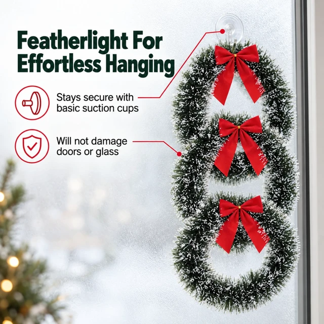 Alt view image 2 of 7 - 6 Christmas Front Door Wreaths with Red Bow 13" Winter Decoration Wall
Decor Hanging Kitchen Decorations Artificial Home Decor Holiday Indoor Window