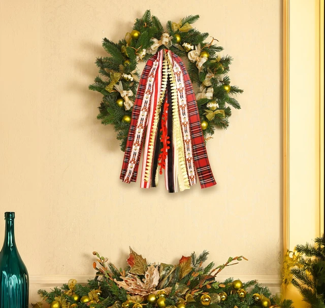 Alt view image 5 of 5 - Christmas Red Plaid Wreath Bows for Front Door, Xmas Trees Lace Ribbon Bowknot Holiday Bows Accessories for Wreath Christmas Decorations