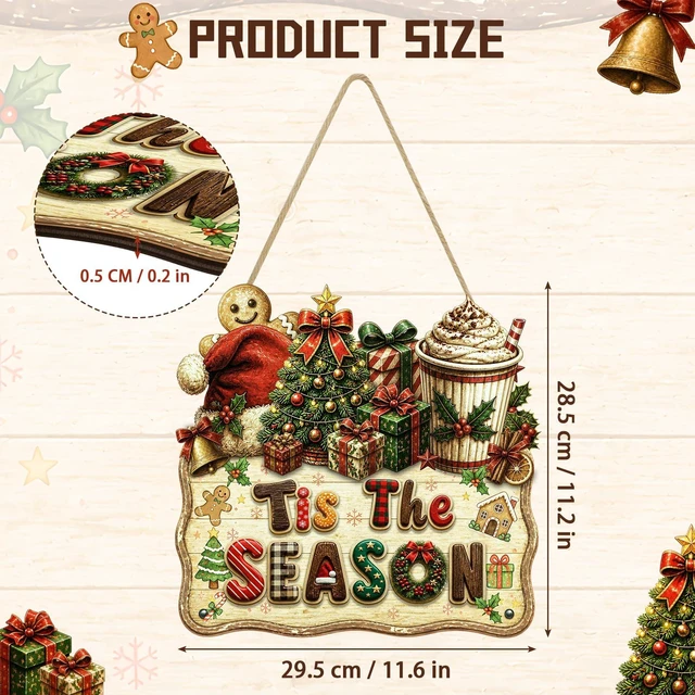 Alt view image 6 of 7 - Gingerbread Christmas Decoration Tis The Season Hanger Sign Christmas Signs
Christmas Wreaths for Front Door Holiday Home Indoor Outdoor Christmas Party Supplies Xmas Winter Porch Christmas Wall Decor