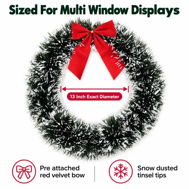 Alt view image 3 of 7 - 6 Christmas Front Door Wreaths with Red Bow 13" Winter Decoration Wall
Decor Hanging Kitchen Decorations Artificial Home Decor Holiday Indoor Window