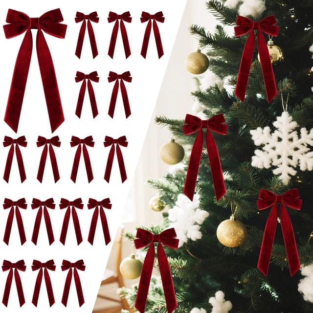 Main image of Velvet Bows for Christmas Tree, Christmas Bows for Gift Wrapping
16Pcs Burgundy Velvet Ribbon Christmas Ornaments for Tree Topper Garland Wreath DIY Holiday Indoor Outdoor Decor, 5"x10"