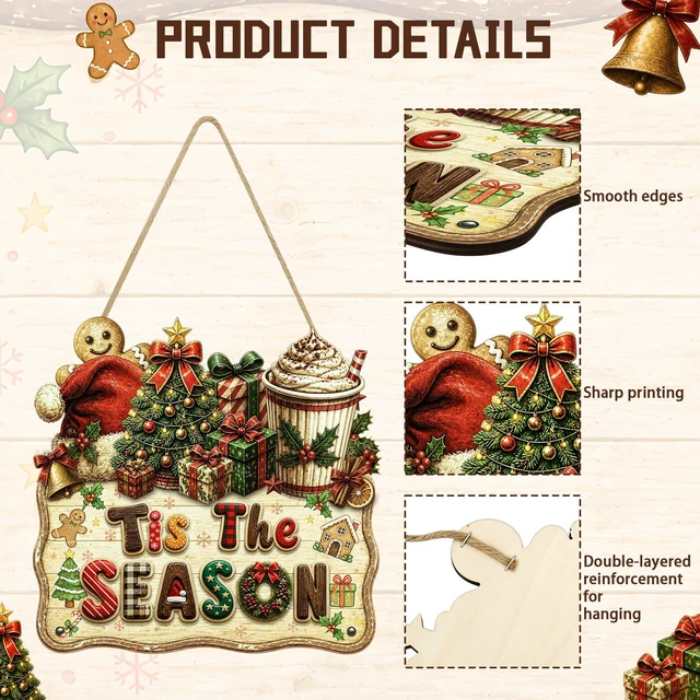 Alt view image 7 of 7 - Gingerbread Christmas Decoration Tis The Season Hanger Sign Christmas Signs
Christmas Wreaths for Front Door Holiday Home Indoor Outdoor Christmas Party Supplies Xmas Winter Porch Christmas Wall Decor