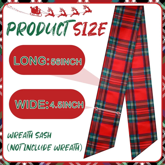 Alt view image 3 of 6 - 2 Pcs Red Plaid Wreath Sash for Front Door, Bow Ribbon Decor
Tartan Double Layer, Christmas Wreath Garland Holiday Decor, Indoor Outdoor Doorway Yard Party, Xmas Ornament Accessory