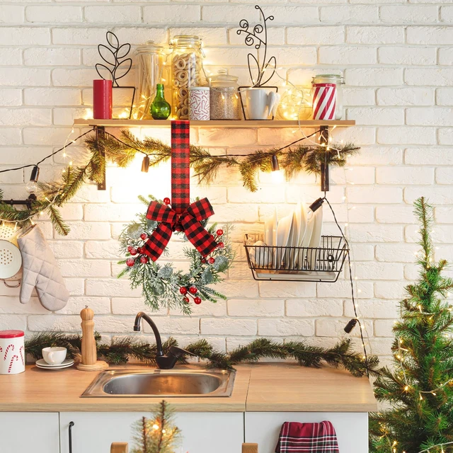 Alt view image 2 of 6 - 2 Pcs 9 Inch Small Christmas Wreaths for Kitchen Cabinet with Ribbon