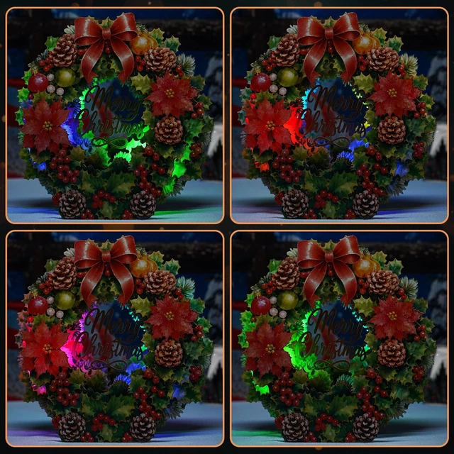 Alt view image 3 of 7 - Musical Christmas Card, 3D Christmas Wreath Door Decor with 3 Songs
Tabletop & Door Hanging Display with Ribbon, Ready to Hang, Music & Light, White Pearl Envelope, Note Card, Seal for Home