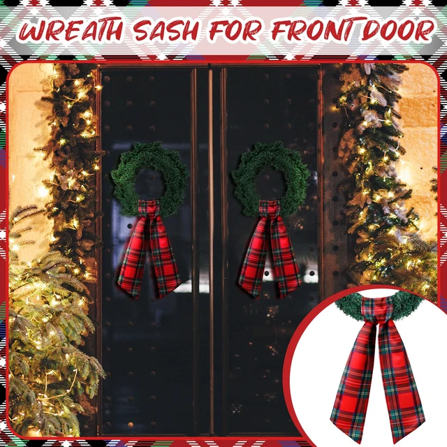 Alt view image 4 of 6 - 2 Pcs Red Plaid Wreath Sash for Front Door, Bow Ribbon Decor
Tartan Double Layer, Christmas Wreath Garland Holiday Decor, Indoor Outdoor Doorway Yard Party, Xmas Ornament Accessory
