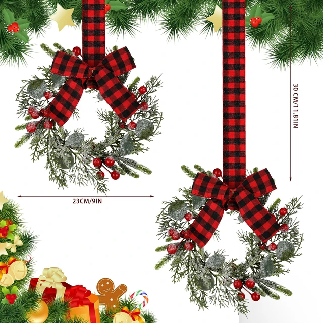 Alt view image 3 of 6 - 2 Pcs 9 Inch Small Christmas Wreaths for Kitchen Cabinet with Ribbon