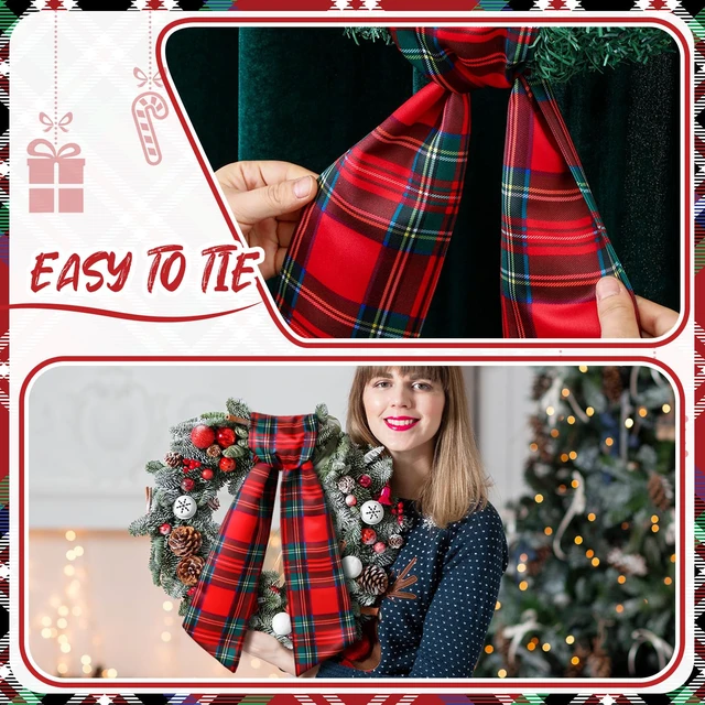 Alt view image 5 of 6 - 2 Pcs Red Plaid Wreath Sash for Front Door, Bow Ribbon Decor
Tartan Double Layer, Christmas Wreath Garland Holiday Decor, Indoor Outdoor Doorway Yard Party, Xmas Ornament Accessory