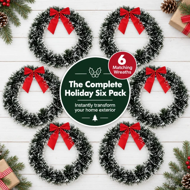Alt view image 6 of 7 - 6 Christmas Front Door Wreaths with Red Bow 13" Winter Decoration Wall
Decor Hanging Kitchen Decorations Artificial Home Decor Holiday Indoor Window