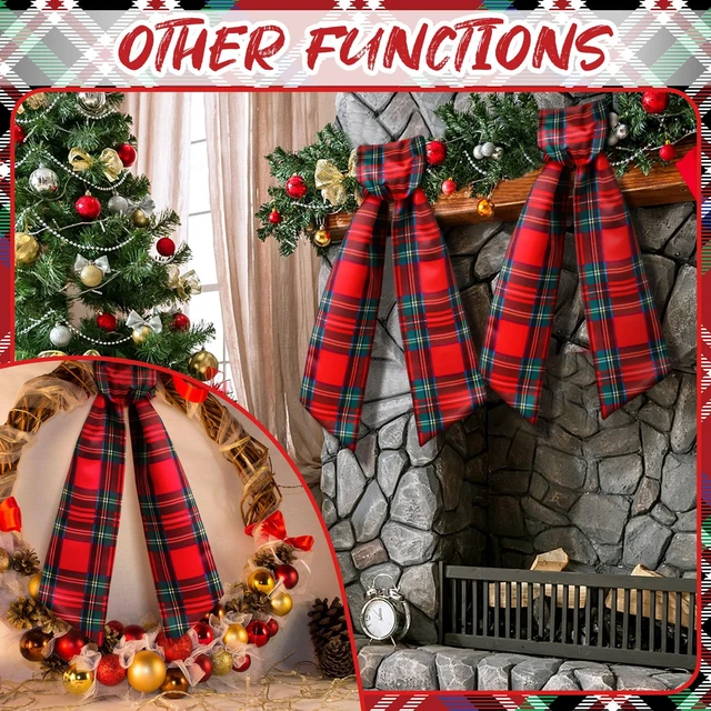 Alt view image 6 of 6 - 2 Pcs Red Plaid Wreath Sash for Front Door, Bow Ribbon Decor
Tartan Double Layer, Christmas Wreath Garland Holiday Decor, Indoor Outdoor Doorway Yard Party, Xmas Ornament Accessory