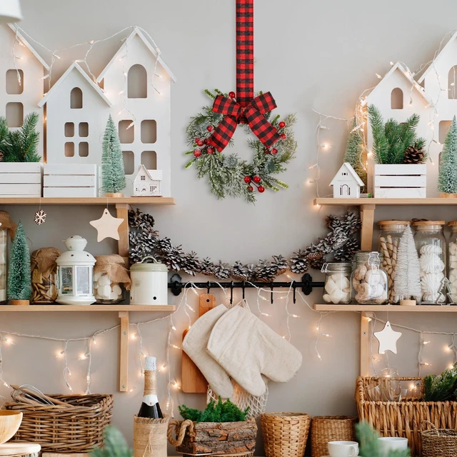 Alt view image 5 of 6 - 2 Pcs 9 Inch Small Christmas Wreaths for Kitchen Cabinet with Ribbon
