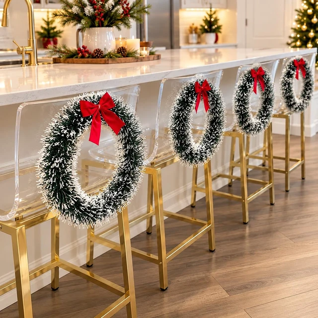 Alt view image 7 of 7 - 6 Christmas Front Door Wreaths with Red Bow 13" Winter Decoration Wall
Decor Hanging Kitchen Decorations Artificial Home Decor Holiday Indoor Window