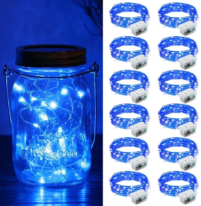 Main image of 12 Pack Fairy Lights Battery Operated, 7ft 20 Mini LED Fairy String Lights Silver Wire 3 Modes for DIY, Parties, Wedding, Bedroom, Halloween Christmas Decoration Blue