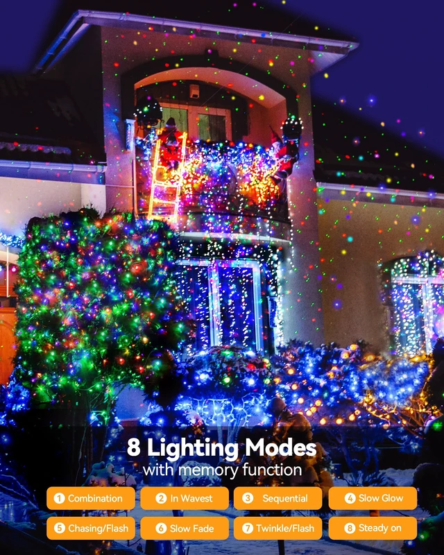 Alt view image 2 of 7 - Christmas Lights Colored String Lights 33 Ft 100 LED Waterproof Multicolor Twinkle Lights 8 Modes 30 V Plug in Fairy String Lights for Indoor Outdoor Xmas Tree Bedroom Garden Party Decor