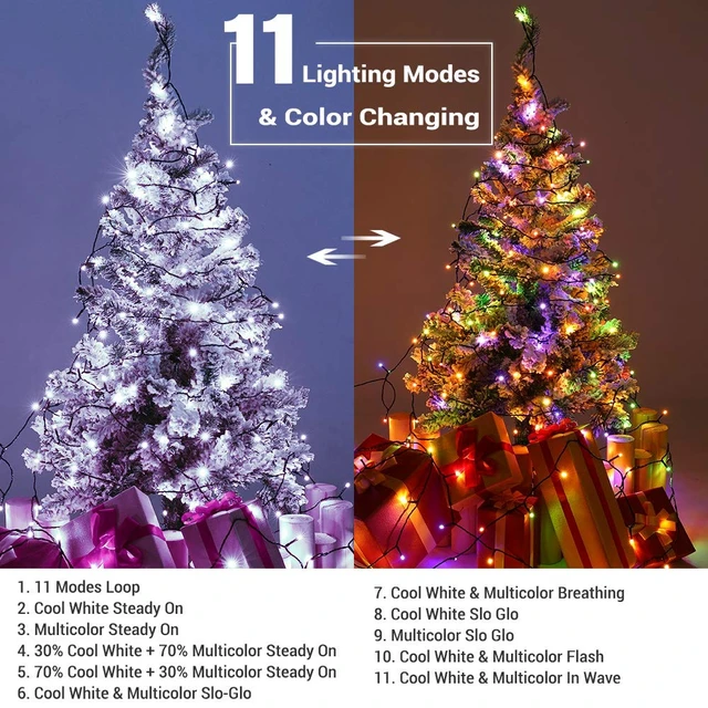 Alt view image 3 of 7 - Christmas String Lights Outdoor, 66ft 200 LED Color Changing Lights