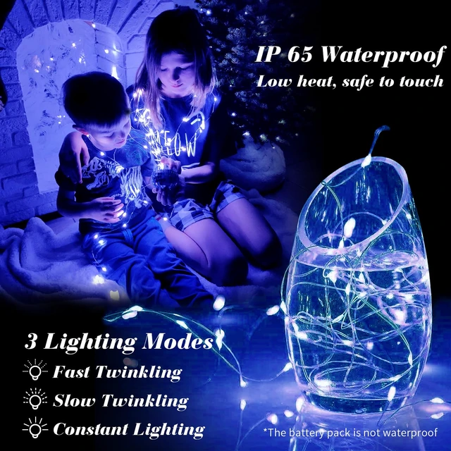 Alt view image 4 of 7 - 12 Pack Fairy Lights Battery Operated, 7ft 20 Mini LED Fairy String Lights Silver Wire 3 Modes for DIY, Parties, Wedding, Bedroom, Halloween Christmas Decoration Blue