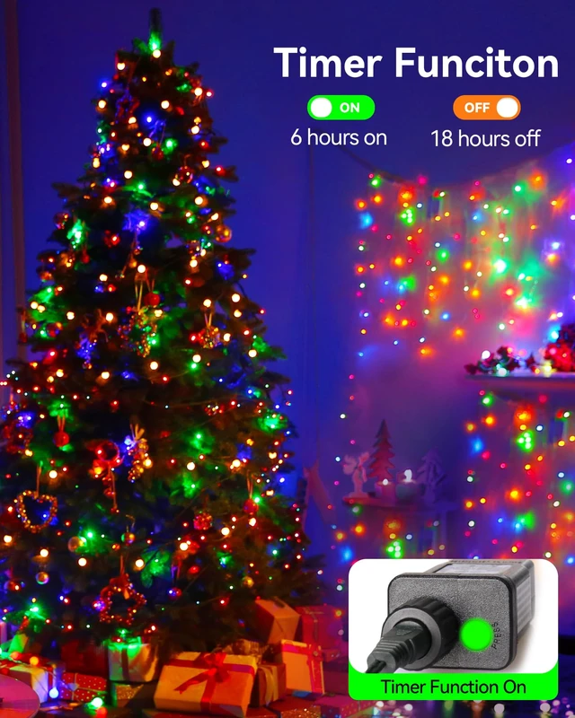 Alt view image 3 of 7 - Christmas Lights Colored String Lights 33 Ft 100 LED Waterproof Multicolor Twinkle Lights 8 Modes 30 V Plug in Fairy String Lights for Indoor Outdoor Xmas Tree Bedroom Garden Party Decor