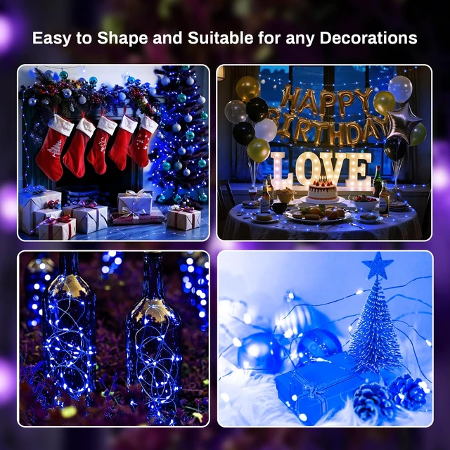 Alt view image 6 of 7 - 12 Pack Fairy Lights Battery Operated, 7ft 20 Mini LED Fairy String Lights Silver Wire 3 Modes for DIY, Parties, Wedding, Bedroom, Halloween Christmas Decoration Blue