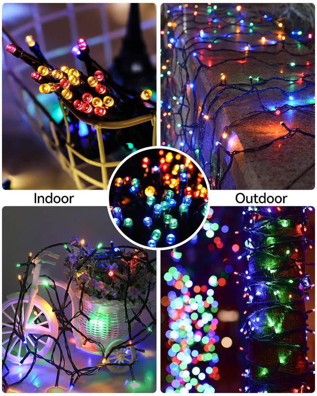 Alt view image 5 of 7 - Christmas Lights Colored String Lights 33 Ft 100 LED Waterproof Multicolor Twinkle Lights 8 Modes 30 V Plug in Fairy String Lights for Indoor Outdoor Xmas Tree Bedroom Garden Party Decor