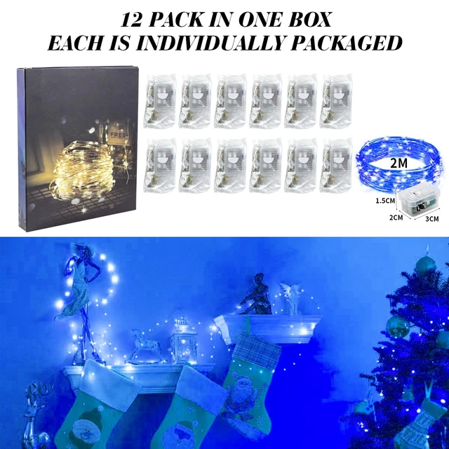 Alt view image 7 of 7 - 12 Pack Fairy Lights Battery Operated, 7ft 20 Mini LED Fairy String Lights Silver Wire 3 Modes for DIY, Parties, Wedding, Bedroom, Halloween Christmas Decoration Blue