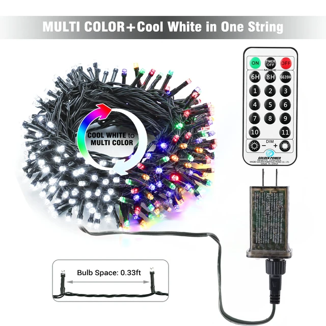Alt view image 7 of 7 - Christmas String Lights Outdoor, 66ft 200 LED Color Changing Lights