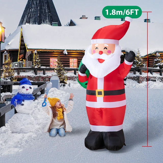 Alt view image 2 of 7 - 6FT Christmas Inflatable Santa Outdoor Decoration, Blow up Santa Claus Carrying Gift Sack Yard Decoration, Large Inflatable Santa Decor for Xmas Holiday Garden Lawn Patio