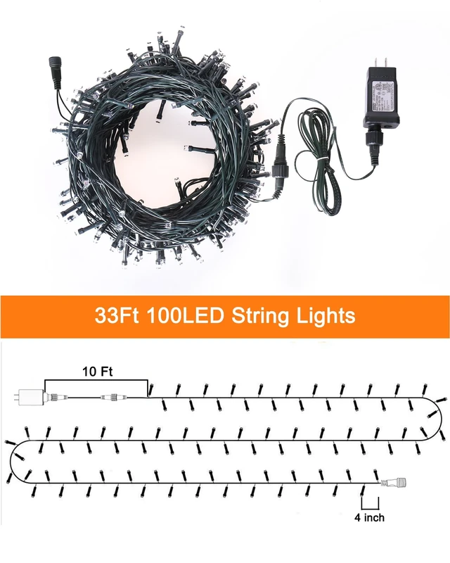 Alt view image 6 of 7 - Christmas Lights Colored String Lights 33 Ft 100 LED Waterproof Multicolor Twinkle Lights 8 Modes 30 V Plug in Fairy String Lights for Indoor Outdoor Xmas Tree Bedroom Garden Party Decor
