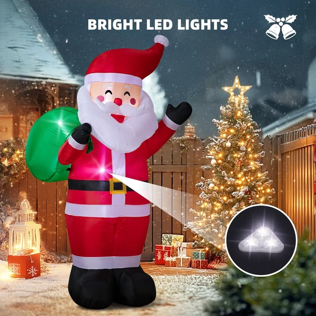 Alt view image 4 of 7 - 6FT Christmas Inflatable Santa Outdoor Decoration, Blow up Santa Claus Carrying Gift Sack Yard Decoration, Large Inflatable Santa Decor for Xmas Holiday Garden Lawn Patio