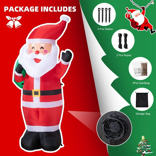 Alt view image 5 of 7 - 6FT Christmas Inflatable Santa Outdoor Decoration, Blow up Santa Claus Carrying Gift Sack Yard Decoration, Large Inflatable Santa Decor for Xmas Holiday Garden Lawn Patio