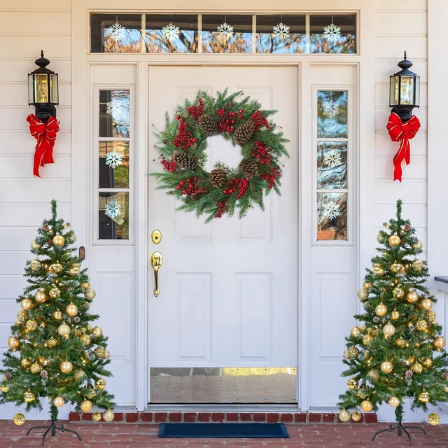 Alt view image 2 of 7 - 22 Artificial Christmas Wreath Norfolk Pine Wreath for Front Door with Pine Needles Red Berries Big Pinecones Christmas Decorations for Winter Farmhouse Wall Indoor Outdoor Home Holiday Xmas Decor