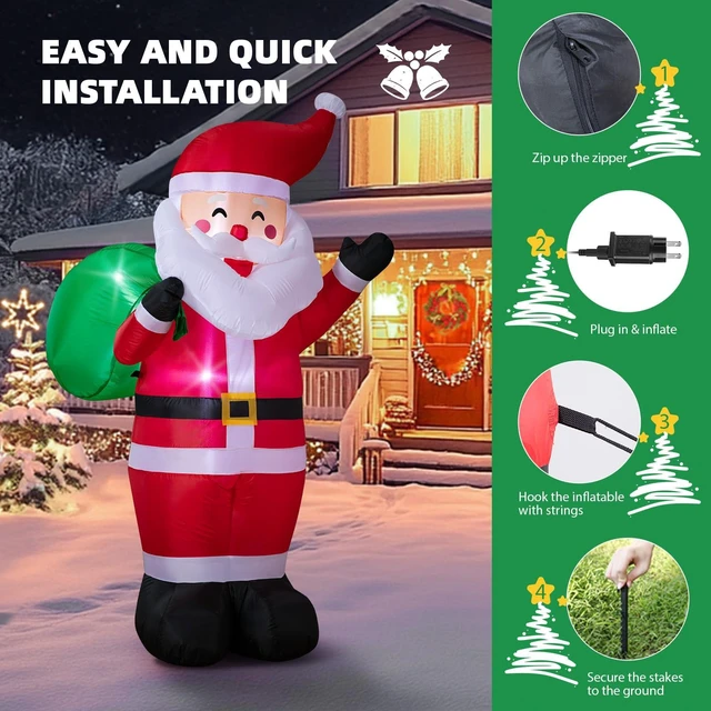 Alt view image 6 of 7 - 6FT Christmas Inflatable Santa Outdoor Decoration, Blow up Santa Claus Carrying Gift Sack Yard Decoration, Large Inflatable Santa Decor for Xmas Holiday Garden Lawn Patio