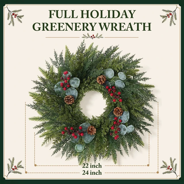 Alt view image 4 of 7 - 24 Inch Christmas Wreaths for Front Door-Norfolk Pine Christmas Door Wreath