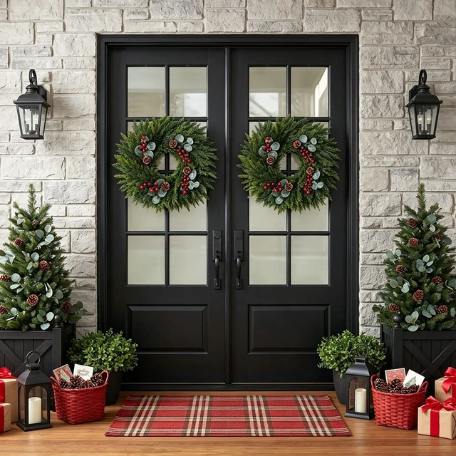Alt view image 5 of 7 - 24 Inch Christmas Wreaths for Front Door-Norfolk Pine Christmas Door Wreath