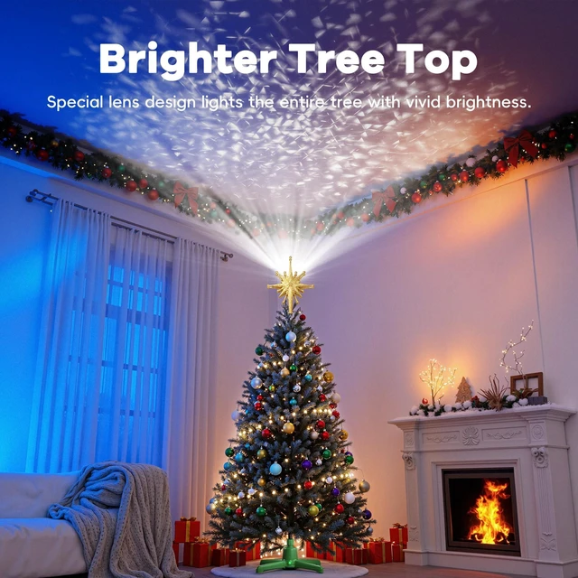 Alt view image 3 of 7 - Christmas Tree Topper with Wide Coverage Light, Starlight Gold
Rotating LED Projection, Wide Coverage, Universal Tree Fit, Stable Base, Easy Installation