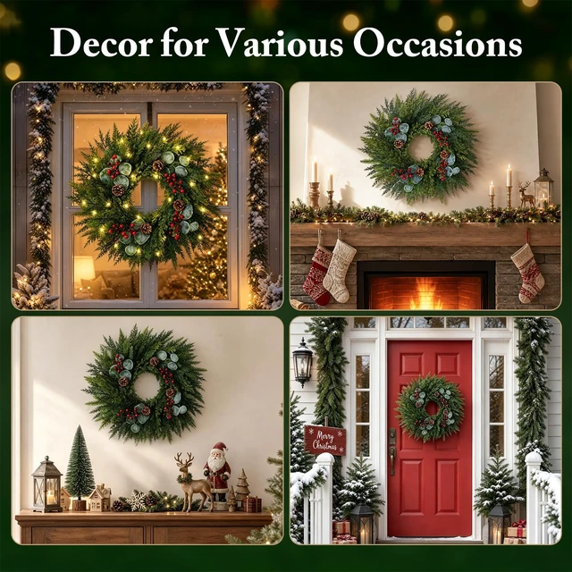 Alt view image 7 of 7 - 24 Inch Christmas Wreaths for Front Door-Norfolk Pine Christmas Door Wreath