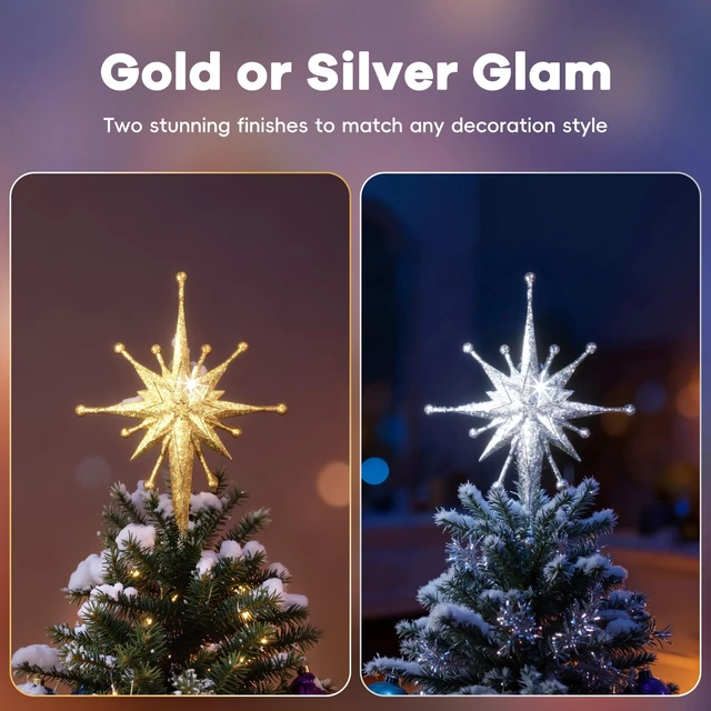 Alt view image 4 of 7 - Christmas Tree Topper with Wide Coverage Light, Starlight Gold
Rotating LED Projection, Wide Coverage, Universal Tree Fit, Stable Base, Easy Installation