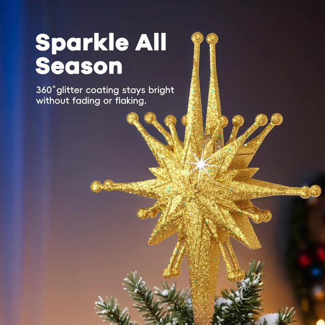 Alt view image 5 of 7 - Christmas Tree Topper with Wide Coverage Light, Starlight Gold
Rotating LED Projection, Wide Coverage, Universal Tree Fit, Stable Base, Easy Installation