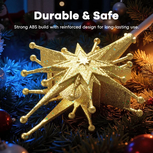 Alt view image 6 of 7 - Christmas Tree Topper with Wide Coverage Light, Starlight Gold
Rotating LED Projection, Wide Coverage, Universal Tree Fit, Stable Base, Easy Installation