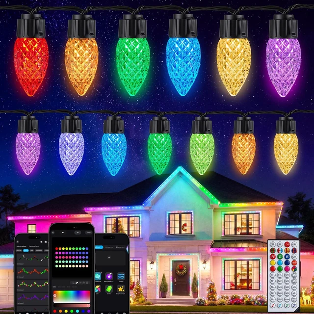 Main image of Outdoor Christmas Lights, 100 LED C9 String Lights, Smart APP & Remote
Music Sync, Color Changing, Timer, Waterproof, Connectable Christmas Tree Lights for House Patio Garden Christmas Decorations
