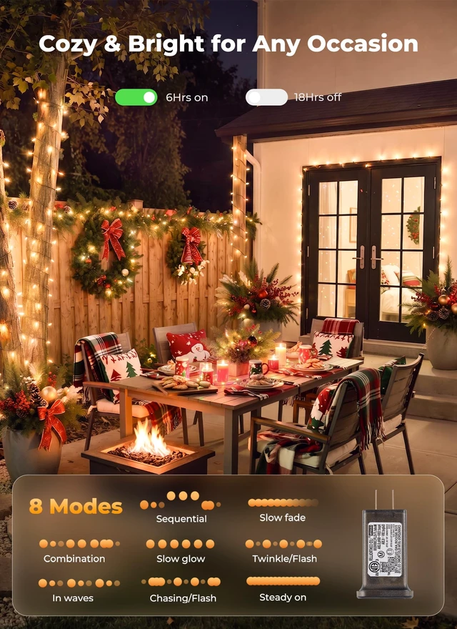 Alt view image 2 of 7 - LED Christmas Mini Lights, 39Feet 100 LED Clear Bulbs String Lights with 8 Light Modes, Connectable Fairy Lights Plug in for Outdoor Xmas Trees Garland Wreath Holiday Decorations, Warm White